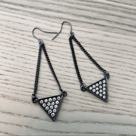 Gunmetal Silver Earrings with Crystals - Picture 1 of 2
